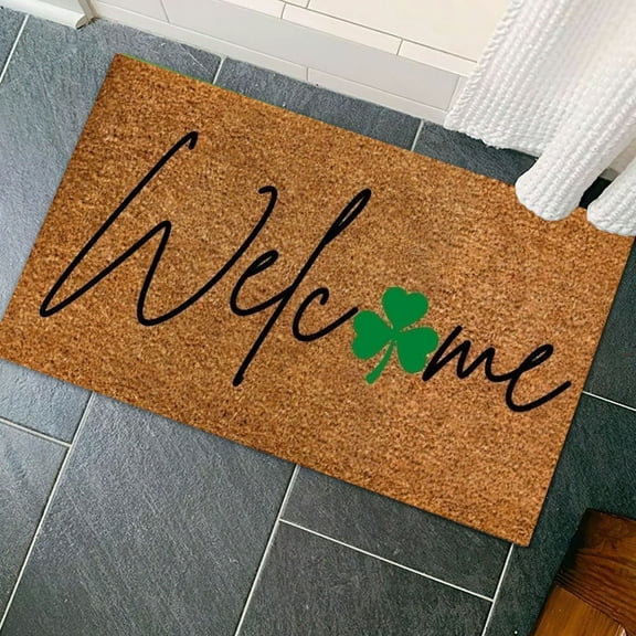 St. Patrick's Day doormat Natural Coir Door Mat Green Shamrock Pattern Welcome Mat Non-Slip Lucky Clover Entrance Door Rugs for Indoor Outdoor Home Bathroom Decor