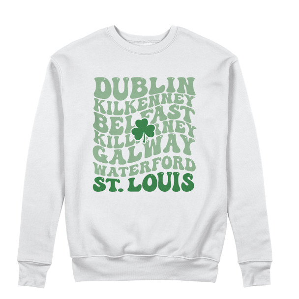 St. Patrick's Day retro curvy text Dublin Belfast Galway St. Louis