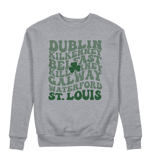 St. Patrick's Day retro curvy text Dublin Belfast Galway St. Louis