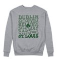 St. Patrick's Day retro curvy text Dublin Belfast Galway St. Louis