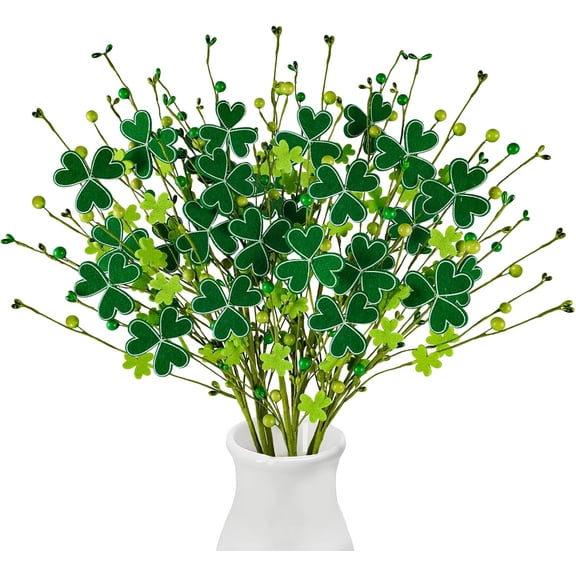 St Patrick's Day tions, 8PCS 24" Artificial St Patrick's Day Picks Green Clover Floral Berry Stems for St.Patricks Day Table Home Office Decor