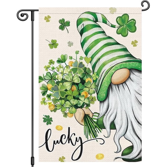 St Patrick''s Garden Flag Gnome Lucky Shamrock Clover 12x18 Inch Double Sided Floral Small Burlap Welcome Saint Patricks Spring Holiday Yard Sign Outside House Decor