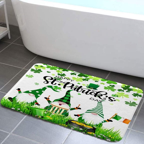 St. Patrick's Gnome Bathroom Rugs, Green Shamrock Bathroom Rugs St. Patrick's Day Bath Mats Absorbent Mat for Shower Bathroom, St. Patrick's Day Clover Non-Slip Bath Mats for Bath (17X29)