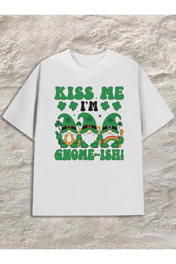 St. Patrick's Gnome T-Shirt Men white Spring and summer clothing Retro Unisex Shirt Graphic tshirts Funny Unisex Shirt Printed tshirts Vintage Unisex Shirt Graphic Tee tshirts