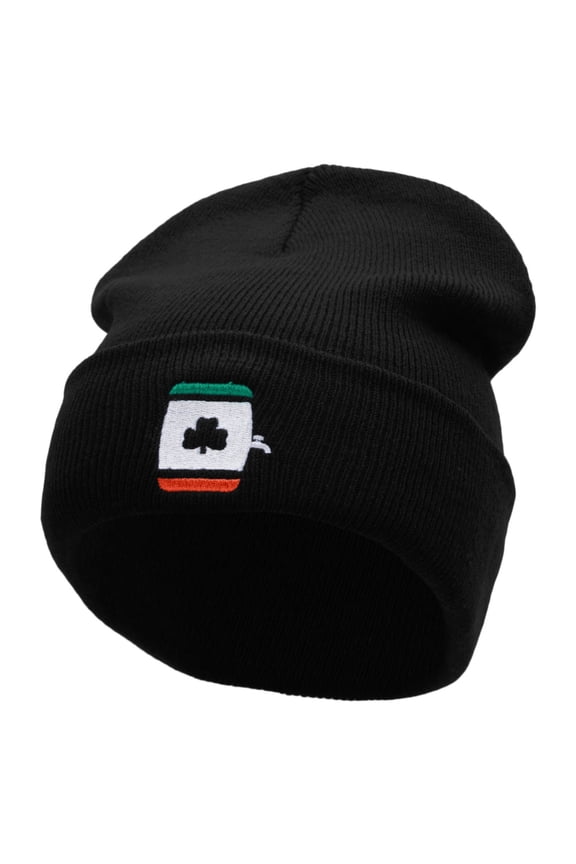 St Patrick's Keg Embroidered 12 Inch Long Knitted Beanie - Black OSFM