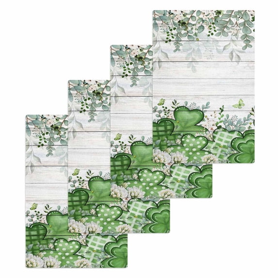 St. Patrick's Kitchen Dish Towels for Drying Dishes Set of 4, Luck Shamrock Eucalyptus Leaves Flowers Grey Wooden Waffle Weave Microfiber Hand Tea Bathroom Towels Quick Dry Absorbent Towel 15.7x23.6