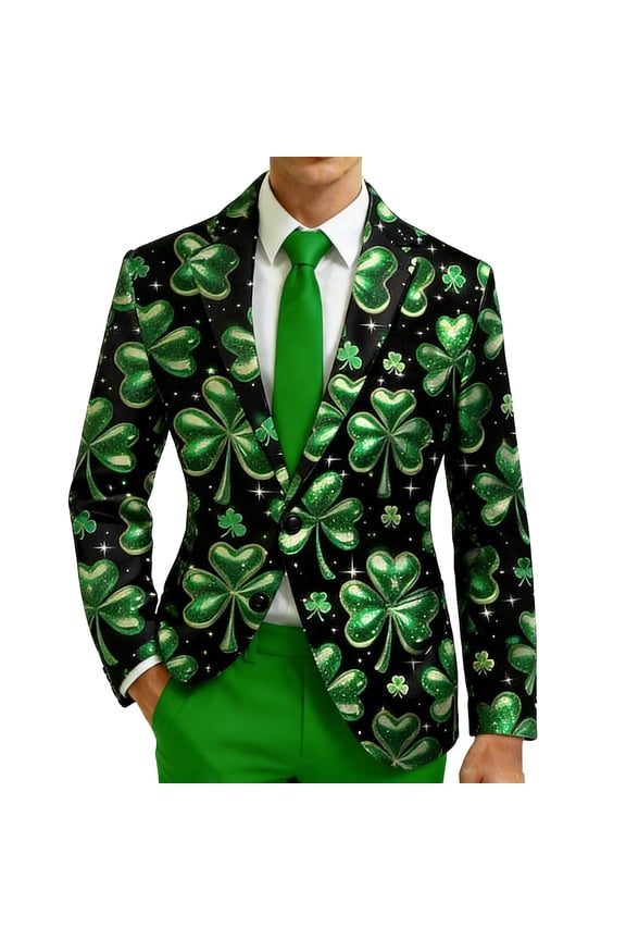 St. Patrick's Leaf Print For Gentlemen Modern Slim Fit Jacket With Pattern