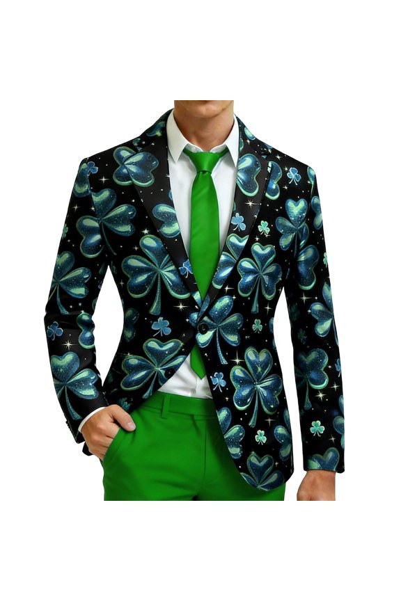 St. Patrick's Leaf Print For Gentlemen Modern Slim Fit Jacket With Pattern