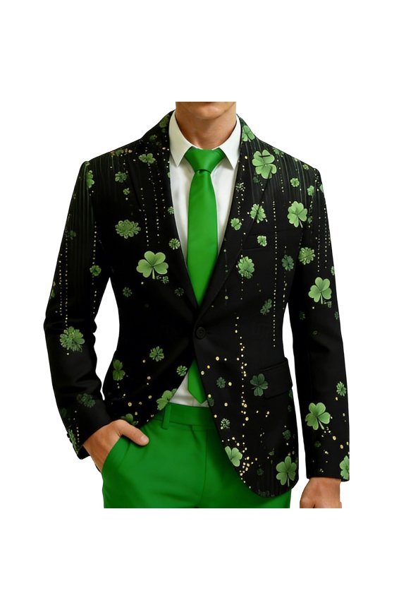 St. Patrick’s Leaf Print Jacket For Festive Green Pattern Classic For Formal Wear And Social Events
