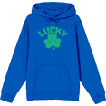 thumbnail image 1 of St. Patrick's Lucky Clover Blue Adult Long Sleeve Hoodie-Medium, 1 of 3