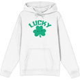 thumbnail image 1 of St. Patrick's Lucky Clover White Adult Long Sleeve Hoodie-Large, 1 of 3