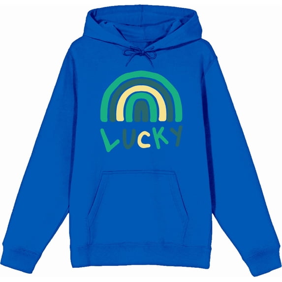 St. Patrick's Lucky Rainbow Blue Adult Long Sleeve Hoodie-Large