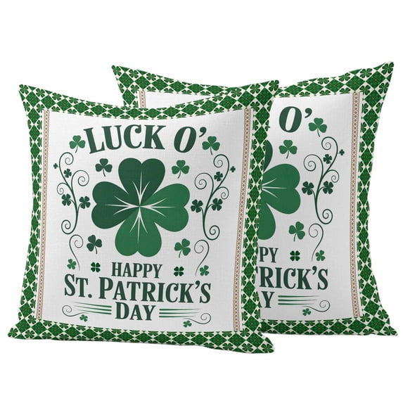St. Patrick's Outdoor Waterproof Pillow Covers, Lucky Shamrock Leaves Farmhouse Green Plaid Decorative Square Throw Pillowcase Sofa Cushion Sham for Patio/Couch/Chair, 24"x24" 2 Pack
