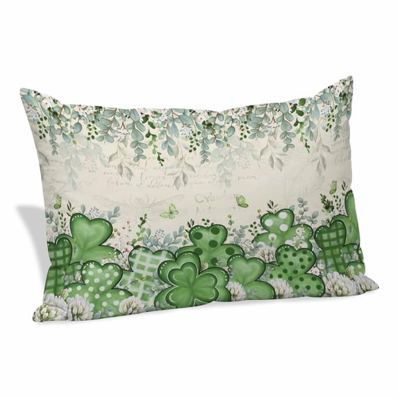 St. Patrick's Pillow Covers, Linen Long Throw Pillow Case, Luck Shamrock Eucalyptus Leaves Flowers Vintage Holiday Pillow Protector Decorative Cushion Cover for Living Room/Bedroom 12" x 20"