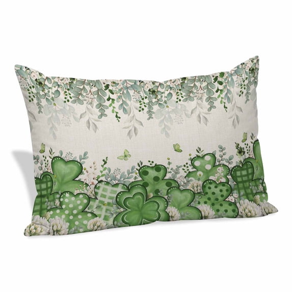 St. Patrick's Pillow Covers, Linen Long Throw Pillow Case, Luck Shamrocks Eucalyptus Leaves Flowers Vintage Holiday Pillow Protector Decorative Cushion Cover for Living Room/Bedroom 16" x 24"
