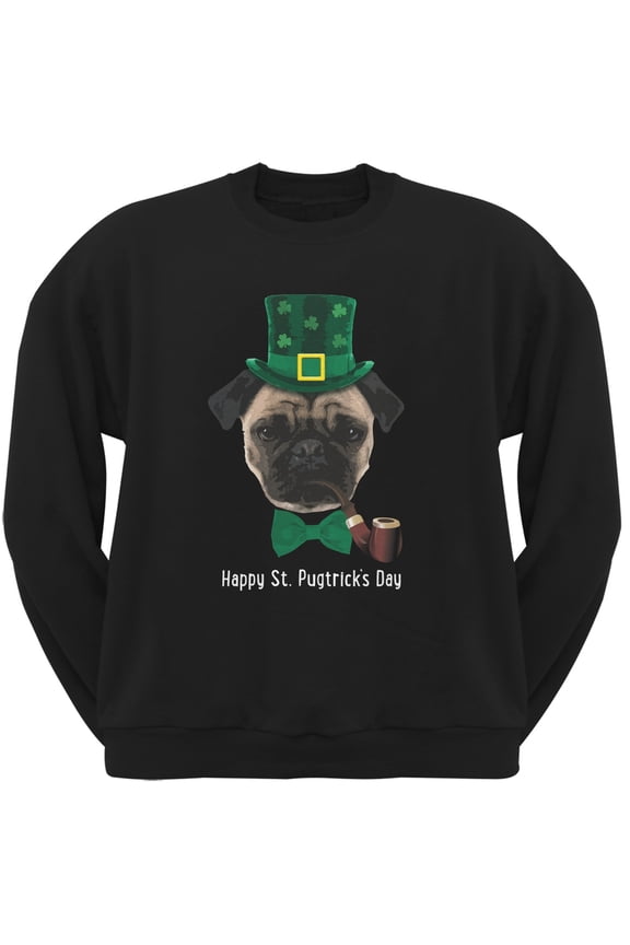 St. Patrick's - Pugtrick's Day Funny Pug Black Adult Sweatshirt