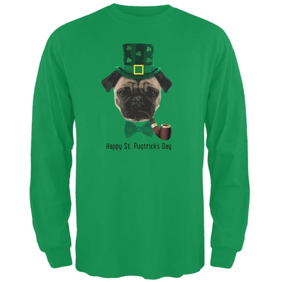 St. Patrick's -  Pugtrick's Day Funny Pug Irish Green Adult Long Sleeve T-Shirt - 2X-Large