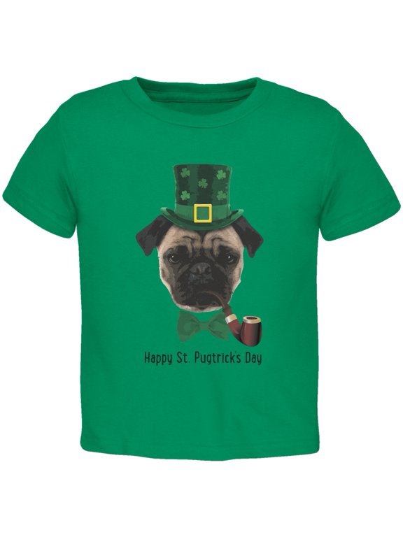 St. Patrick's - Pugtrick's Day Funny Pug Kelly Green Toddler T-Shirt - 4T
