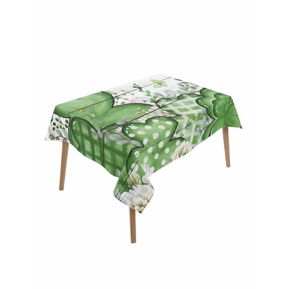 St. Patrick's Rectangle Tablecloth, Lucky Shamrock Green Eucalyptus Floral Farm Wooden Waterproof & StainResistant Tablecloth, Washable Oil-proof Table Cover for Dining/Party/Wedding/Buffet 60x84 In