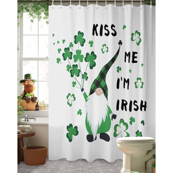 St Patrick''s Shower Curtains for Bathroom, 72x72in, Day Kiss Me I''m Irish Shamrock Dwarf White Background Waterproof Shower Curtain Sets Washable Bathroom Shower Curtain Bath Curtain with 12 Hooks