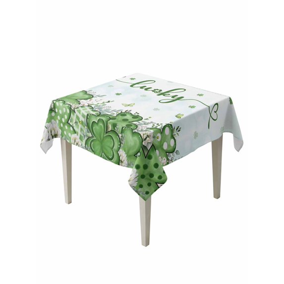St. Patrick's Suqare Tablecloth - 60 x 60 Inch, Luck Shamrocks Eucalyptus Leaves Flowers Rustic Waterproof & StainResistant Tablecloth, Washable Oil-proof Table Cover for Dining/Party/Wedding/Buffet
