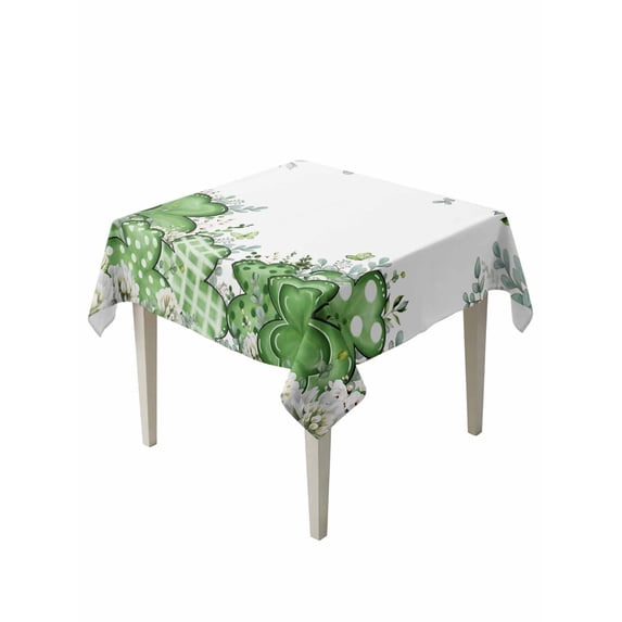 St. Patrick's Suqare Tablecloth - 60 x 60 Inch, Lucky Shamrock Green Eucalyptus Floral Plants Waterproof & StainResistant Tablecloth, Washable Oil-proof Table Cover for Dining/Party/Wedding/Buffet