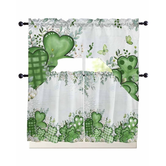 St. Patrick's Swag Curtains for Living Room/Bedroom Windows, Lucky Shamrock Green Eucalyptus Floral Blue Kitchen Curtains and Valances Set 36 Inch Length, Light Filtering Swags Valance Curtain Panels