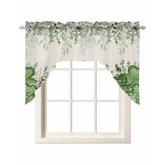 St. Patrick's Swag Valances for Windows, Curtains Drapes, Luck Shamrocks Eucalyptus Leaves Flowers Vintage Kitchen Window Curtains Over Sink Window Treatment Valance for Bedroom/Bathroom 56"x36"