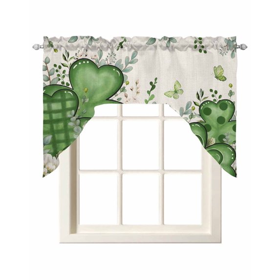 St. Patrick's Swag Valances for Windows, Small Curtains Drapes, Luck Shamrock Eucalyptus Leaves Flowers Beige Kitchen Window Curtains Over Sink Window Treatment Valance for Bedroom/Bathroom 56"x36"