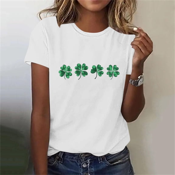 St Patrick's T Shirts for Women Irish Shamrock Graphic Blouses T-Shirts Short Sleeve V Neck St Patty's Day Tees Tops