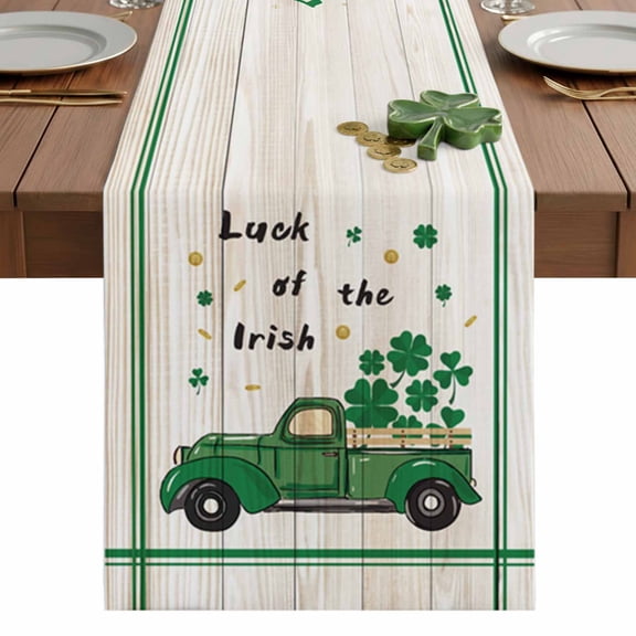 St. Patrick's Table Runner 13 x 36 Inch, Day Shamrock Luck of The Irish Washable Cotton Linen Dining Table Runner Tabletop Decorations for Restaurant Home Kitchen Party