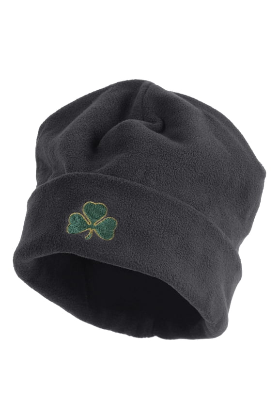 St Patrick's Three Clover Embroidered Big Size Reversible Micro Fleece Cap - Charcoal XL-3XL