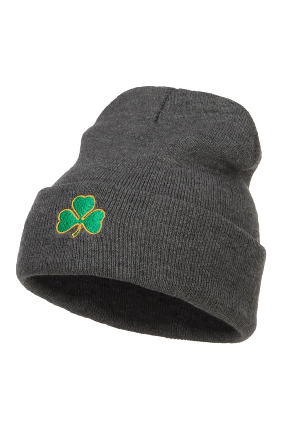 St Patrick's Three Clover Embroidered Long Beanie - Dk Grey OSFM