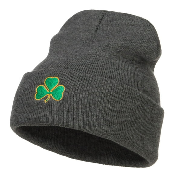 St Patrick's Three Clover Embroidered Long Beanie - Dk Grey OSFM