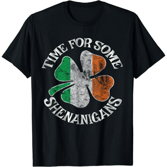 St. Patrick's Time For Some Shenanigans Clover Funny Party T-Shirt