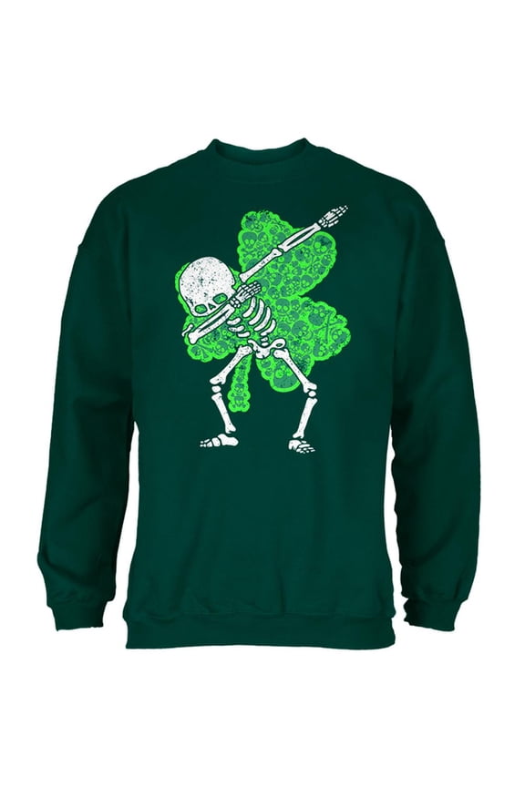 St Patricks Dabbing Skeleton Shamrock Skulls Mens Sweatshirt Forest Green SM