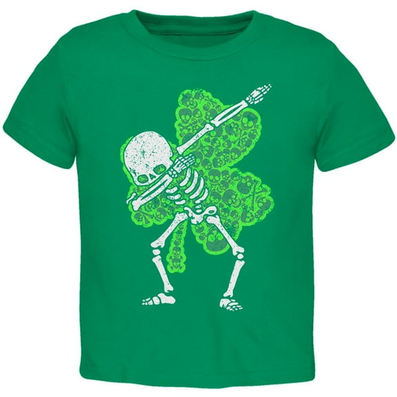 St Patricks Dabbing Skeleton Shamrock Skulls Toddler T Shirt Kelly Green 3T