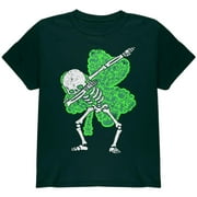 St Patricks Dabbing Skeleton Shamrock Skulls Youth T Shirt Forest Green YSM