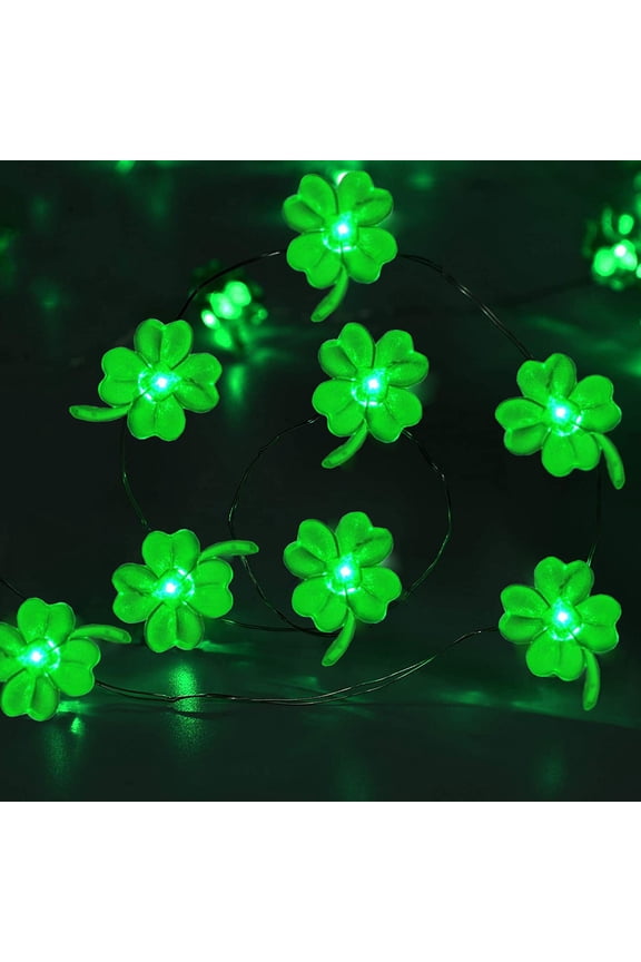 St Patricks Day 2‑Meter 20‑LED Indoor String Lights With Timer, Battery Operated, Green Four‑Leaf Clover Design For Festive Decor, Parties, Windows, Walls And Covered Outdoor Areas