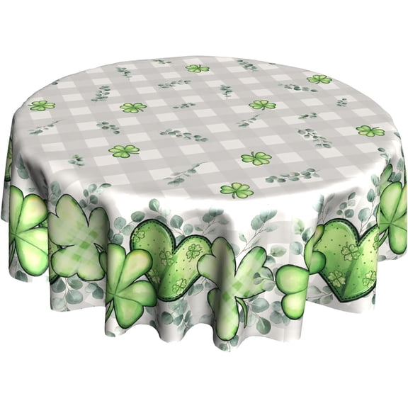 St Patricks Day 60 inch Tablecloth Round Shamrock Table Cloth Eucalyptus Leaves Table Cloths Circle Tablecloth for Kitchen Dining Decorations Holiday
