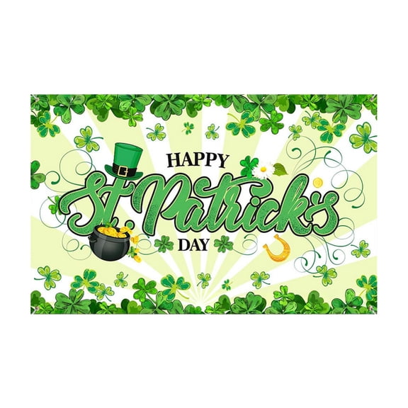 St Patricks Day Accessories 3x5 FT St. Patrick's Day Flag Photography Background Shamrock Irish Pot of Gold Coins Divergent Backdrop Decoration Horseshoe Banner Photo Booth Props, D