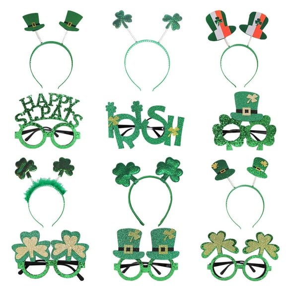 St. Patricks Day Accessories Set St. Patrick's Day Headbands, Green Shamrock Clover Headband Shamrock Eyeglasses for St. Patrick's Day Irish Lucky Day Party Favors