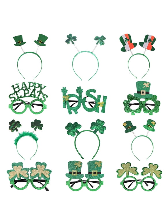 St. Patricks Day Accessories Set St. Patrick's Day Headbands, Green Shamrock Clover Headband Shamrock Eyeglasses for St. Patrick's Day Irish Lucky Day Party Favors