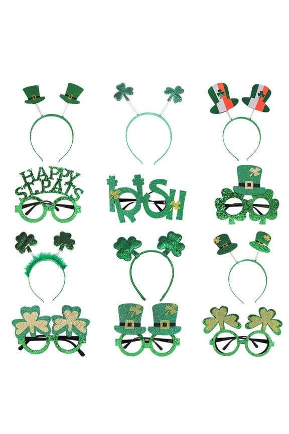 St. Patricks Day Accessories Set St. Patrick's Day Headbands, Green Shamrock Clover Headband Shamrock Eyeglasses for St. Patrick's Day Irish Lucky Day Party Favors