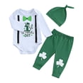 thumbnail image 1 of St Patricks Day Alphabet Print Long Sleeve Romper Pants Hat 3 Piece for Toddler Boys Casual Playwear St Patricks Day Crew Neck Long Sleeve Full Length Pants Outfit White 3 Months-6 Months, 1 of 3