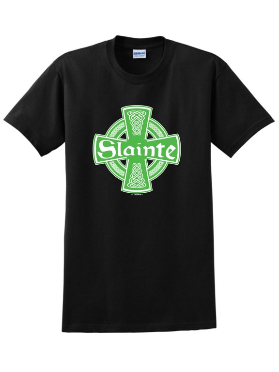 St Patricks Day Apparel Irish Celtic Cross Slainte Short Sleeve T-Shirt 2X-Large Black
