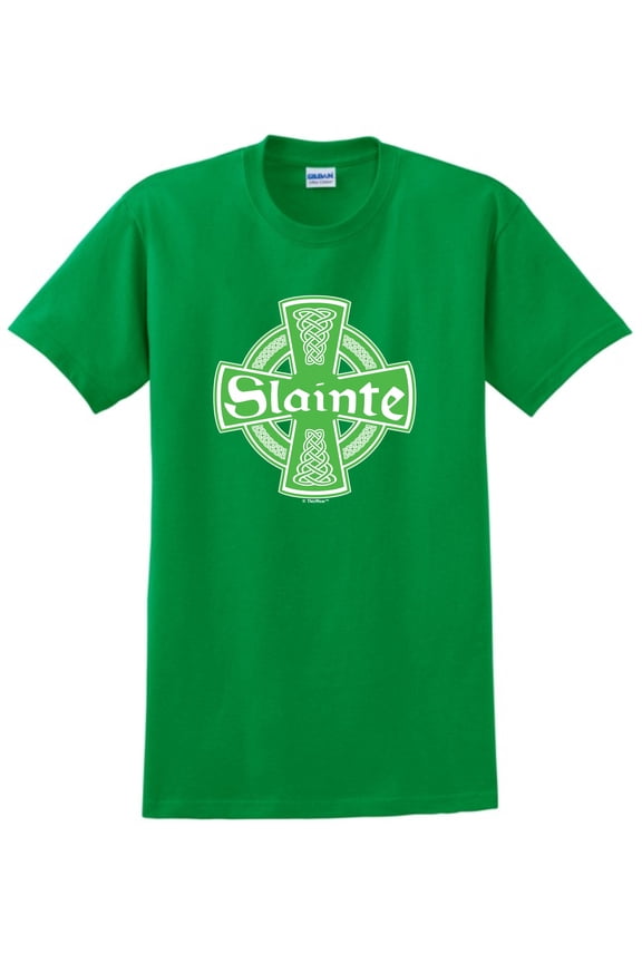 St Patricks Day Apparel Irish Celtic Cross Slainte Short Sleeve T-Shirt 2X-Large Green