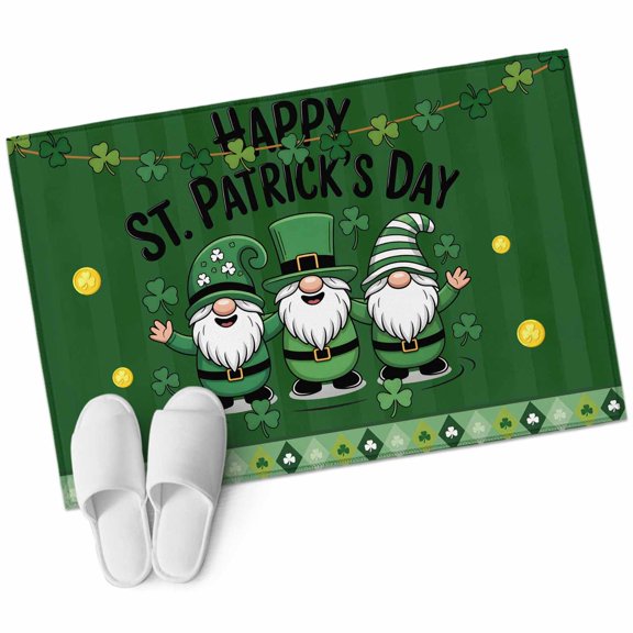 St Patricks Day Area Rugs Collection 2'x3', Gnomes Green Shamrock Spring Gold Coin Striped Non Slip Indoor Rectangle Throw Runner Rug Floor Mat Carpet for Living Room Dining Table Bedroom Nursery