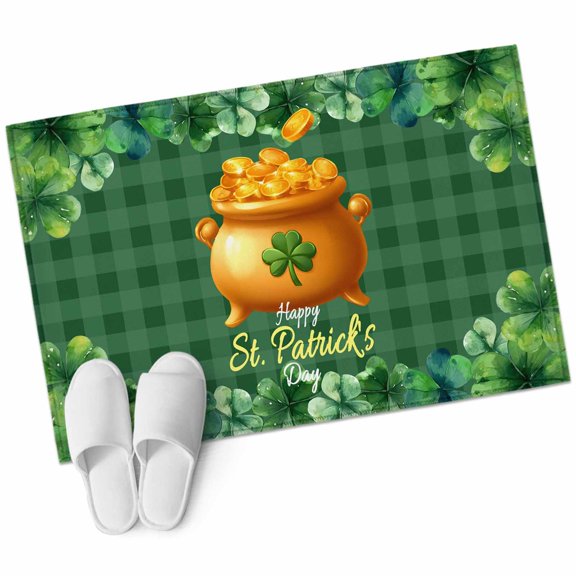 St Patricks Day Area Rugs Collection 2'x3', Gold Coin Green Shamrock Spring Watercolor Plaid Non Slip Indoor Rectangle Throw Runner Rug Floor Mat Carpet for Living Room Dining Table Bedroom Nursery