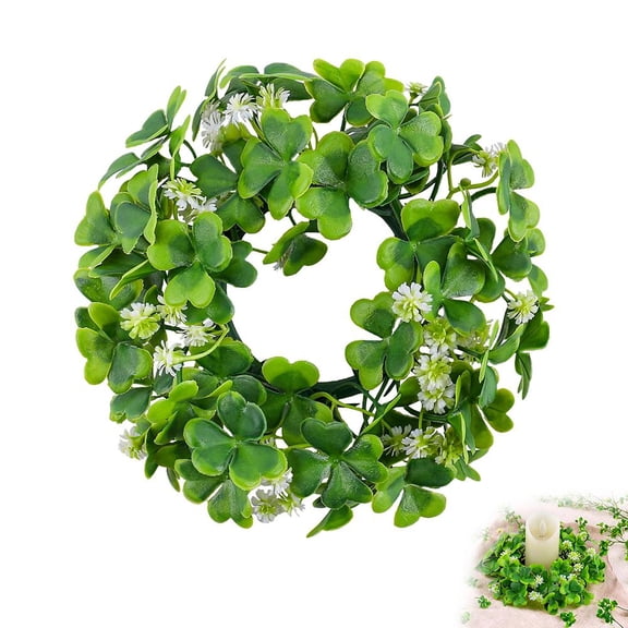 St Patricks Day Artificial Green Leaves Candle Rings Wreaths 3 Inch Center for Pillars Spring Greenery Floral Candle Holder for Irish Holiday Party Table Centerpieces